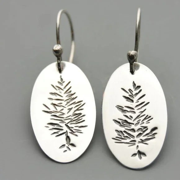 Sterling Silver Evergreen Oval Dangles - Picture 1 of 2